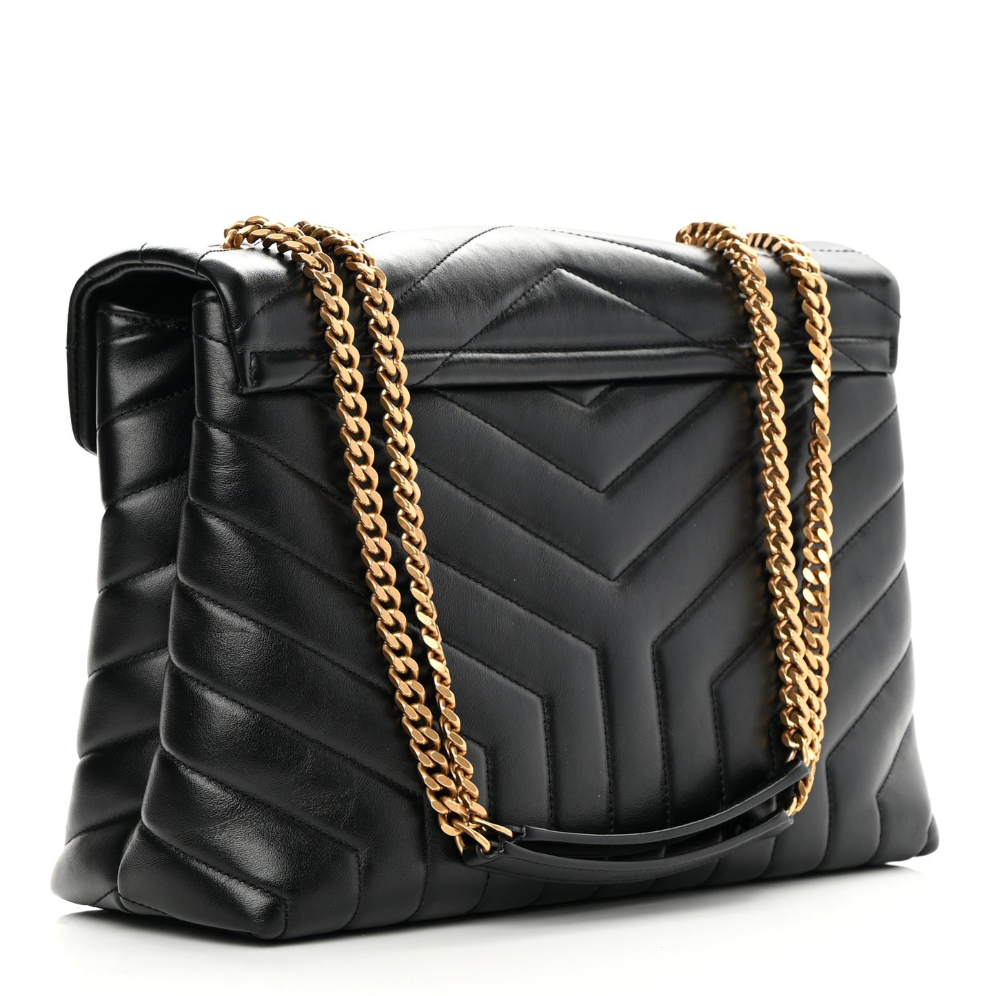 Calfskin Y Quilted Monogram Medium Loulou Chain Satchel Black