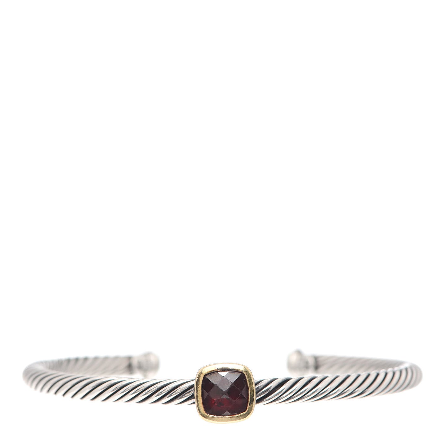 Sterling Silver 18K Yellow Gold Garnet 4mm Noblesse Cable Bracelet