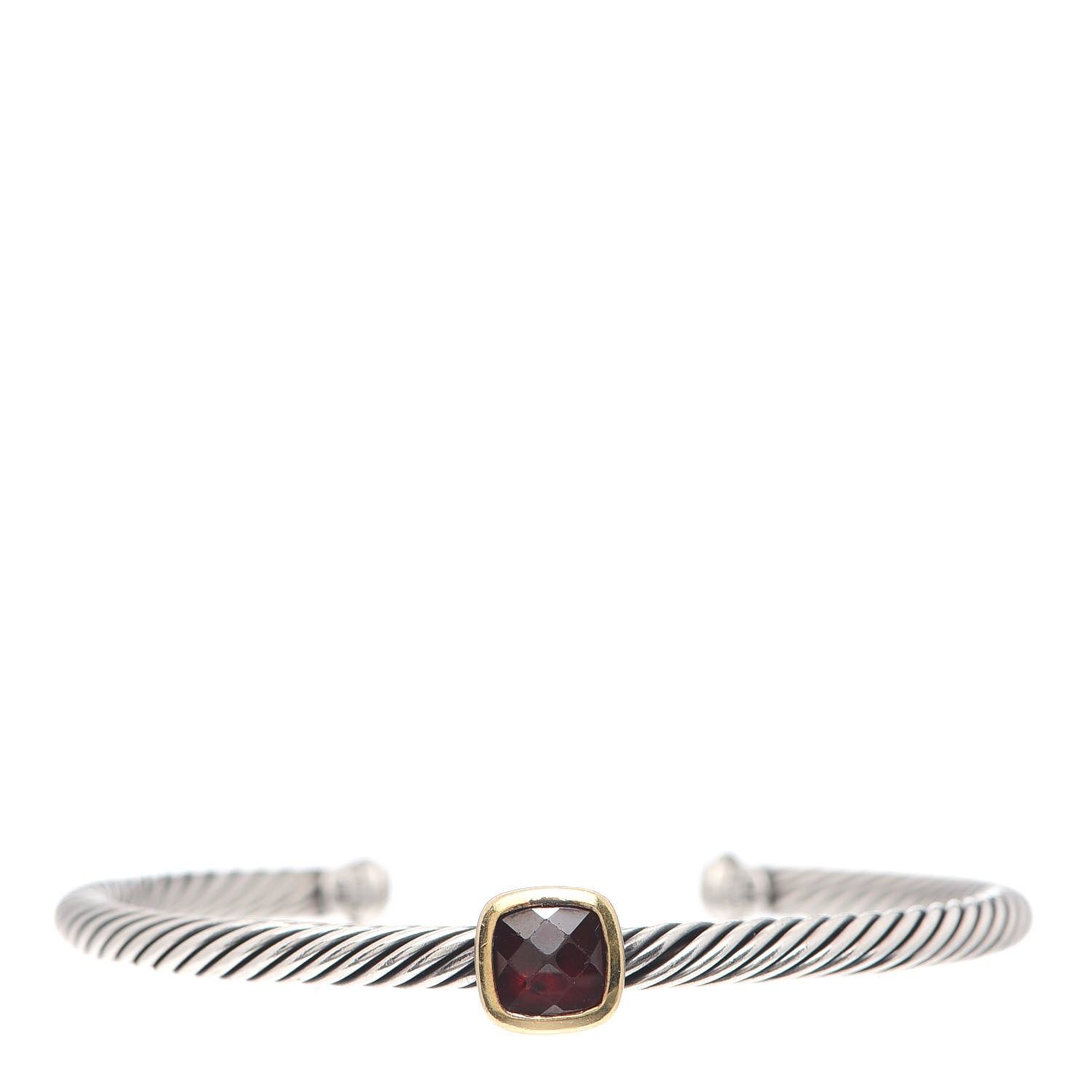 David Yurman Sterling Silver 18K Yellow Gold Garnet 4mm Noblesse Cable Bracelet 1 of 4