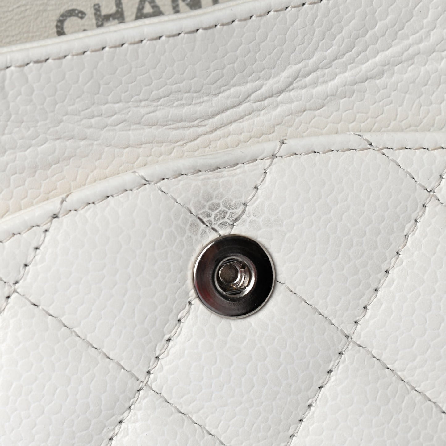 Caviar Quilted Medium Double Flap White