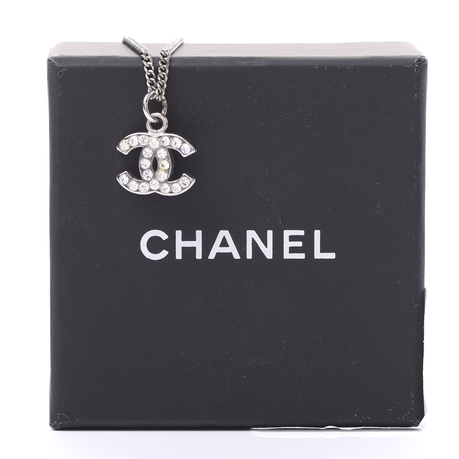 Chanel Crystal CC Pendant Necklace Silver 6 of 6
