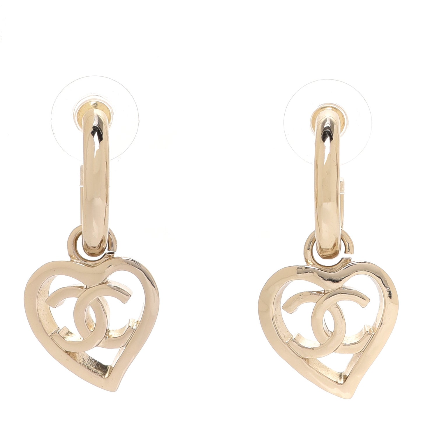 Metal CC Heart Coco In Love Drop Earrings Gold