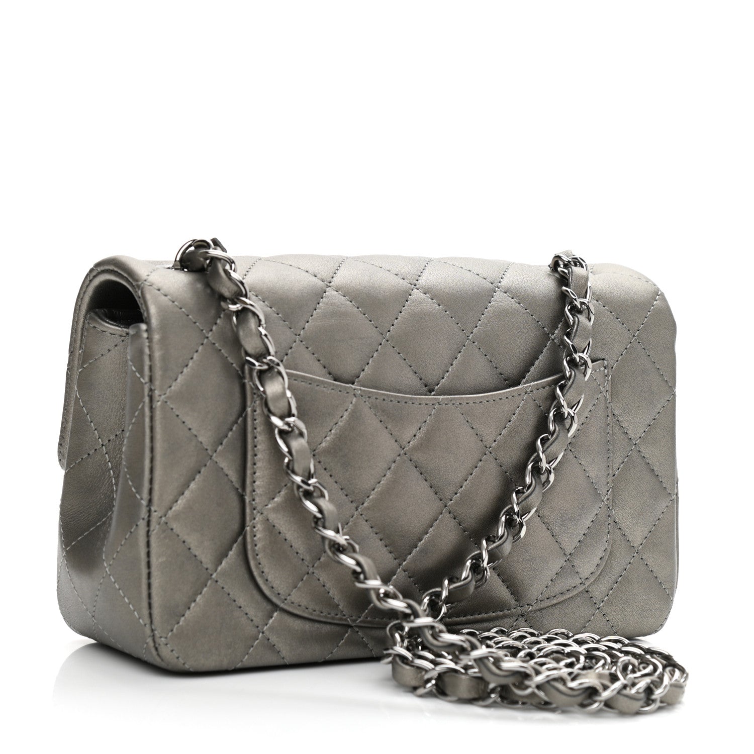 Chanel Iridescent Calfskin Quilted Mini Rectangular Flap Charcoal Grey 4 of 10