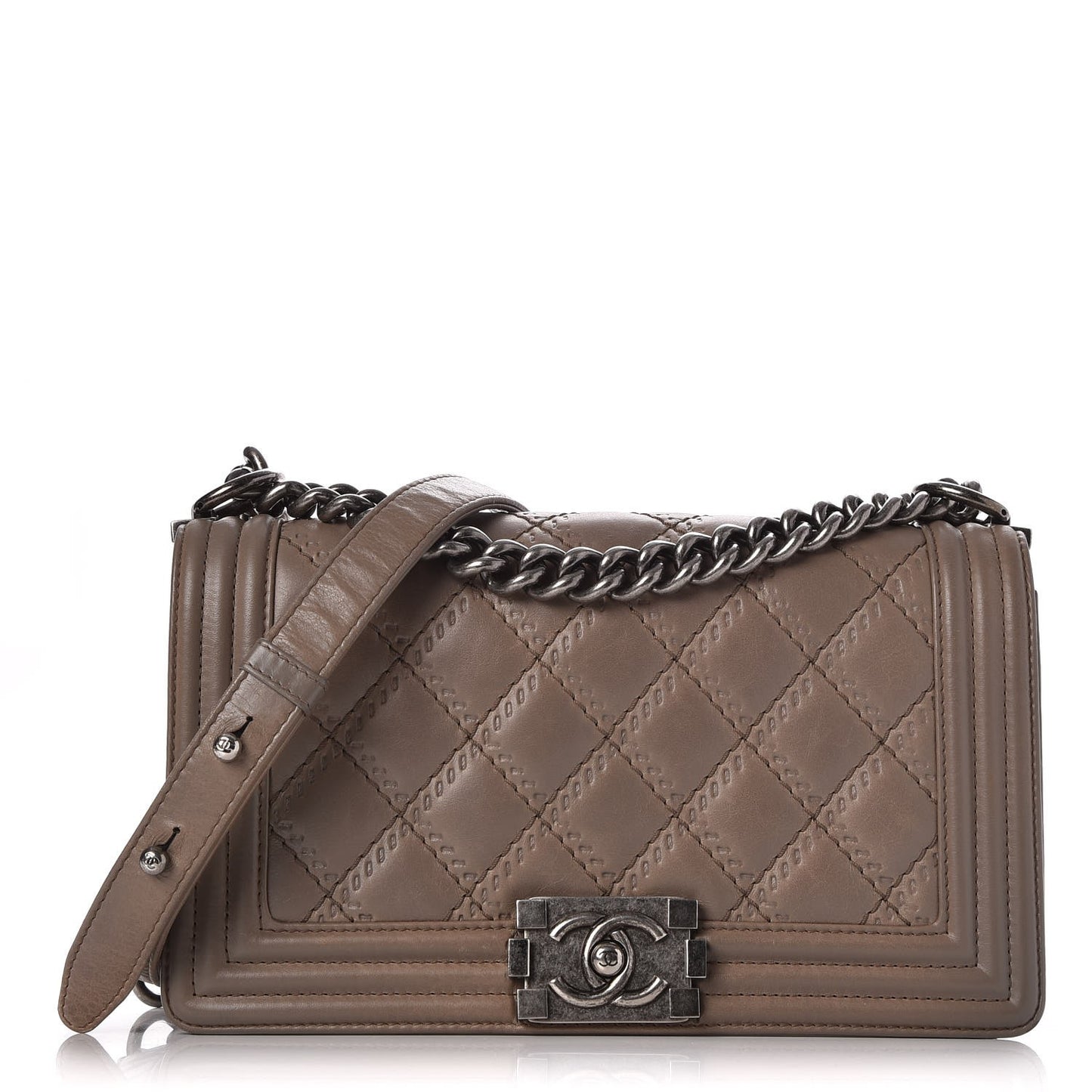 Calfskin Double Stitch Medium Boy Flap Grey