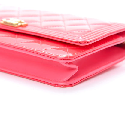 Chanel Patent Calfskin Quilted Boy Wallet On Chain WOC Pink 11 of 15