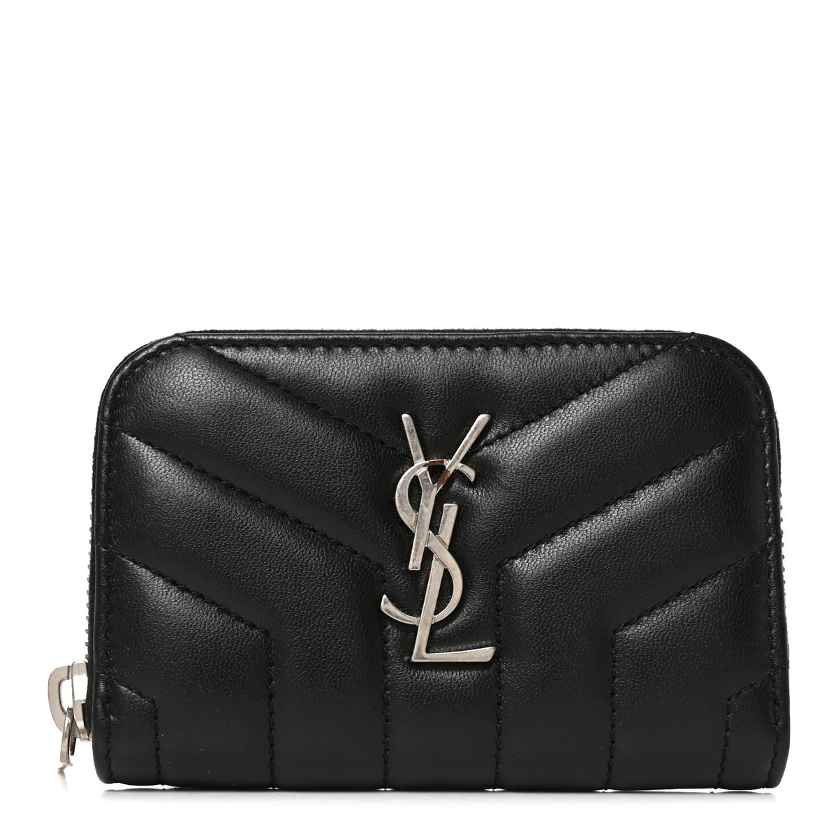 Saint Laurent Lambskin Y Quilted Monogram LouLou Zip Coin Purse Black 1 of 8