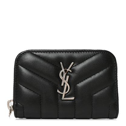 Saint Laurent Lambskin Y Quilted Monogram LouLou Zip Coin Purse Black 1 of 8