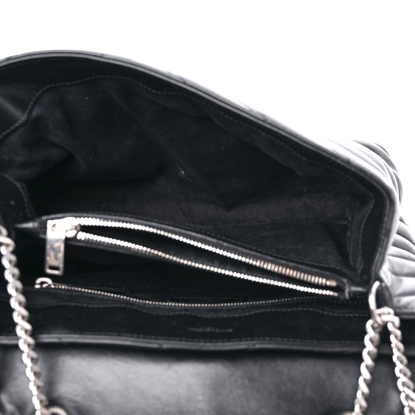 Calfskin Y Quilted Monogram Medium Loulou Chain Satchel Black
