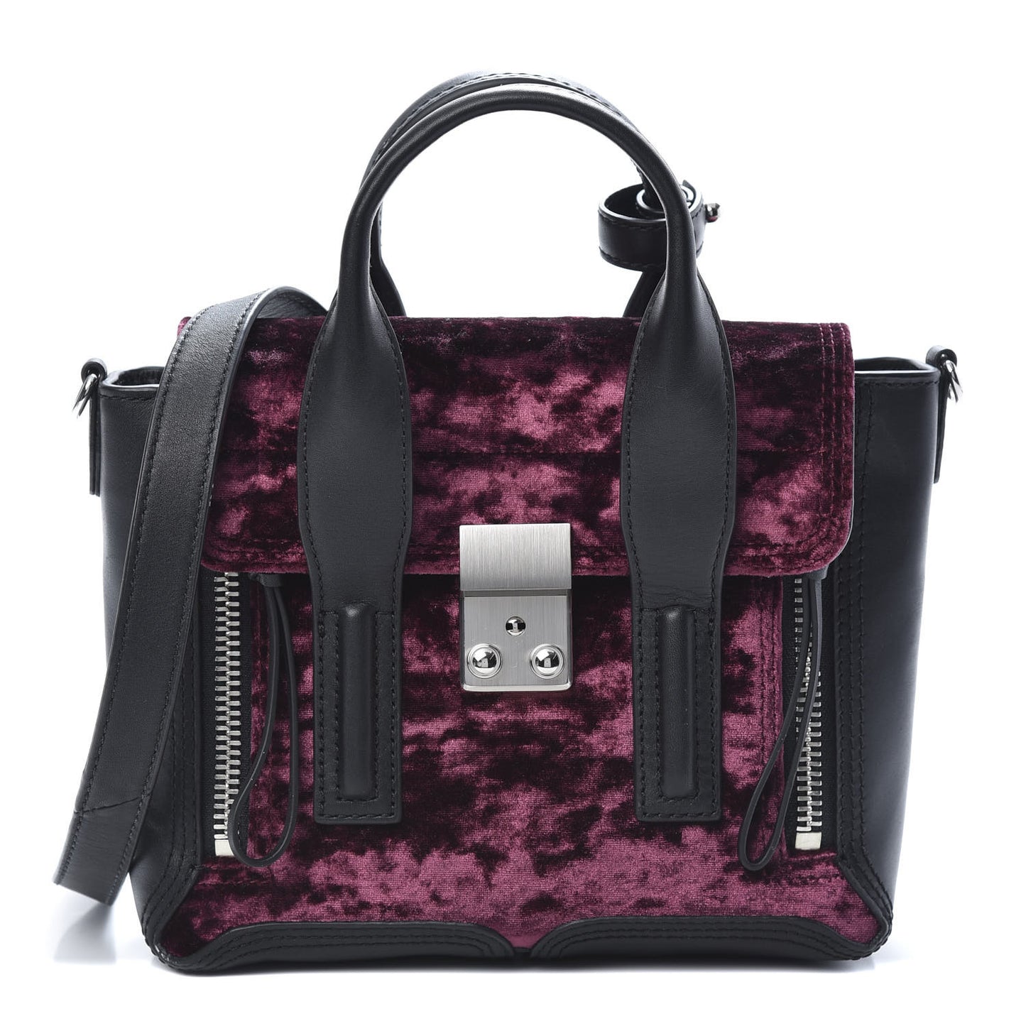 3.1 Textured Calfskin Velvet Mini Pashli Satchel Black Bordeaux