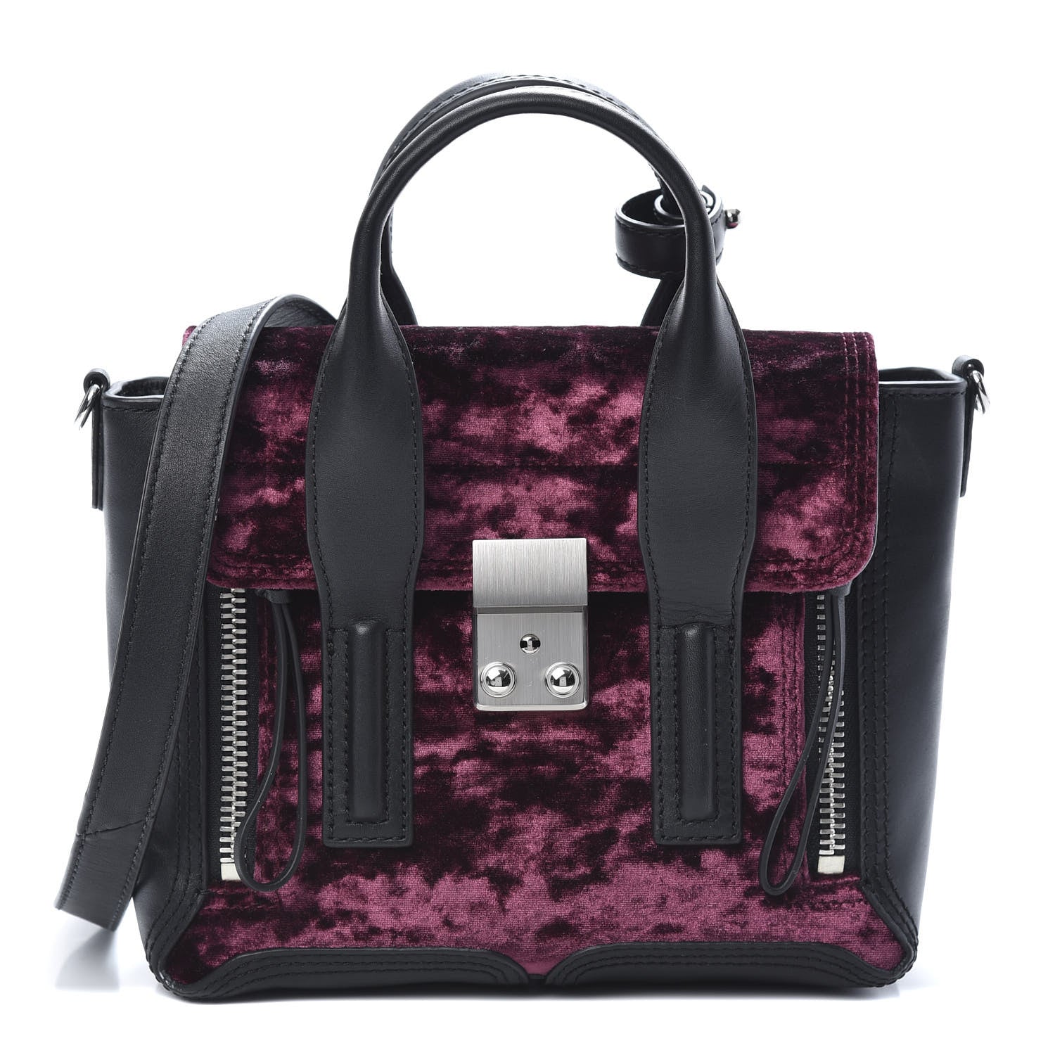 3.1 Phillip Lim 3.1 Textured Calfskin Velvet Mini Pashli Satchel Black Bordeaux 1 of 13