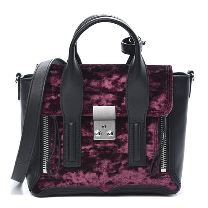 3.1 Phillip Lim 3.1 Textured Calfskin Velvet Mini Pashli Satchel Black Bordeaux 1 of 13