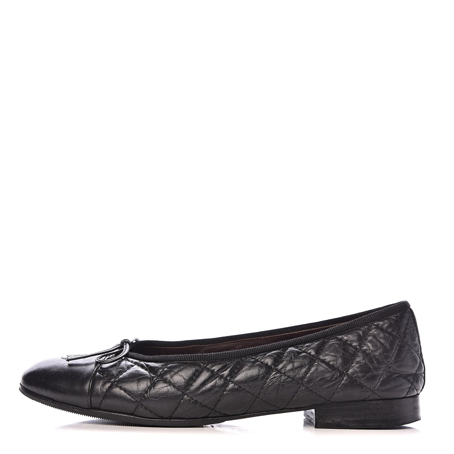 Aged Calfskin Quilted CC Cap Toe Ballerina Flats 37.5 Black