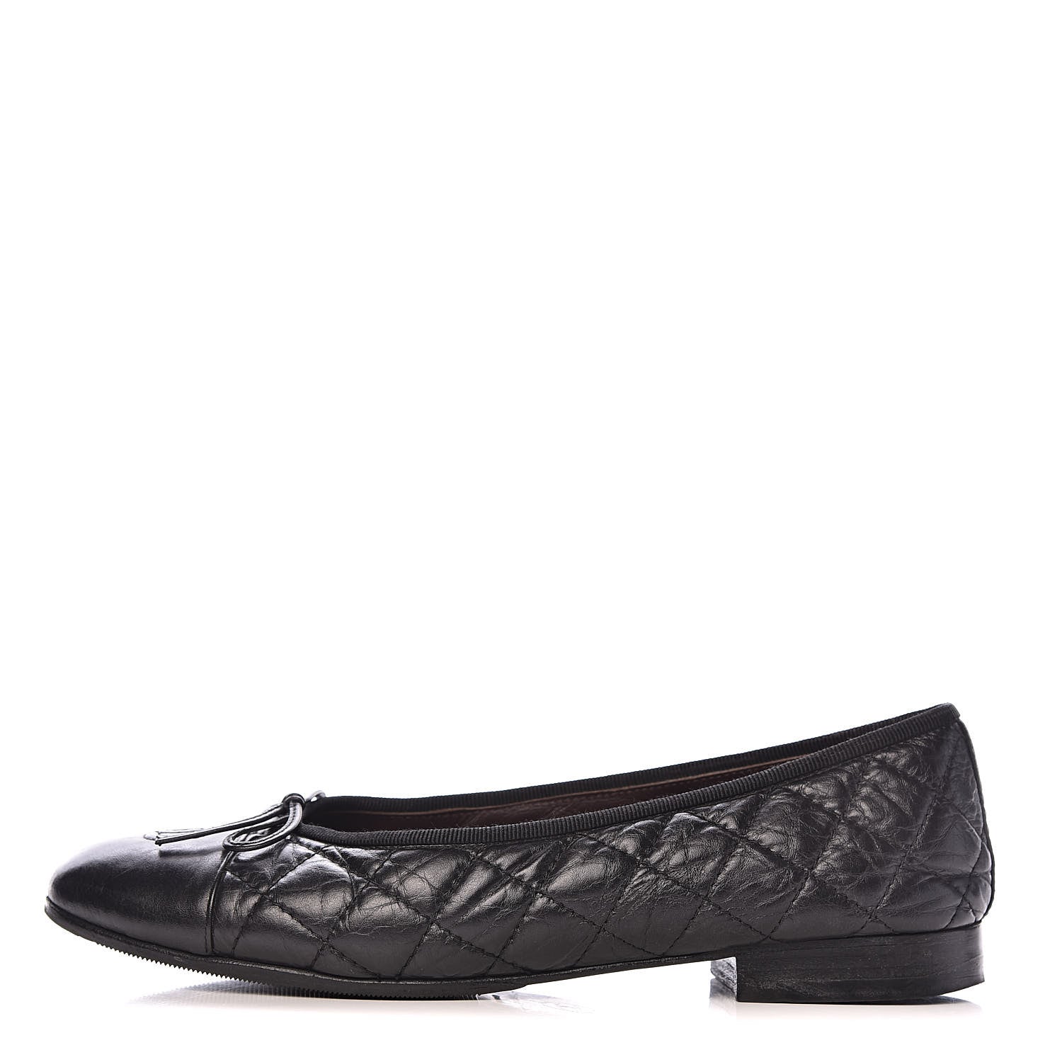 Chanel Aged Calfskin Quilted CC Cap Toe Ballerina Flats 37.5 Black 1 of 13