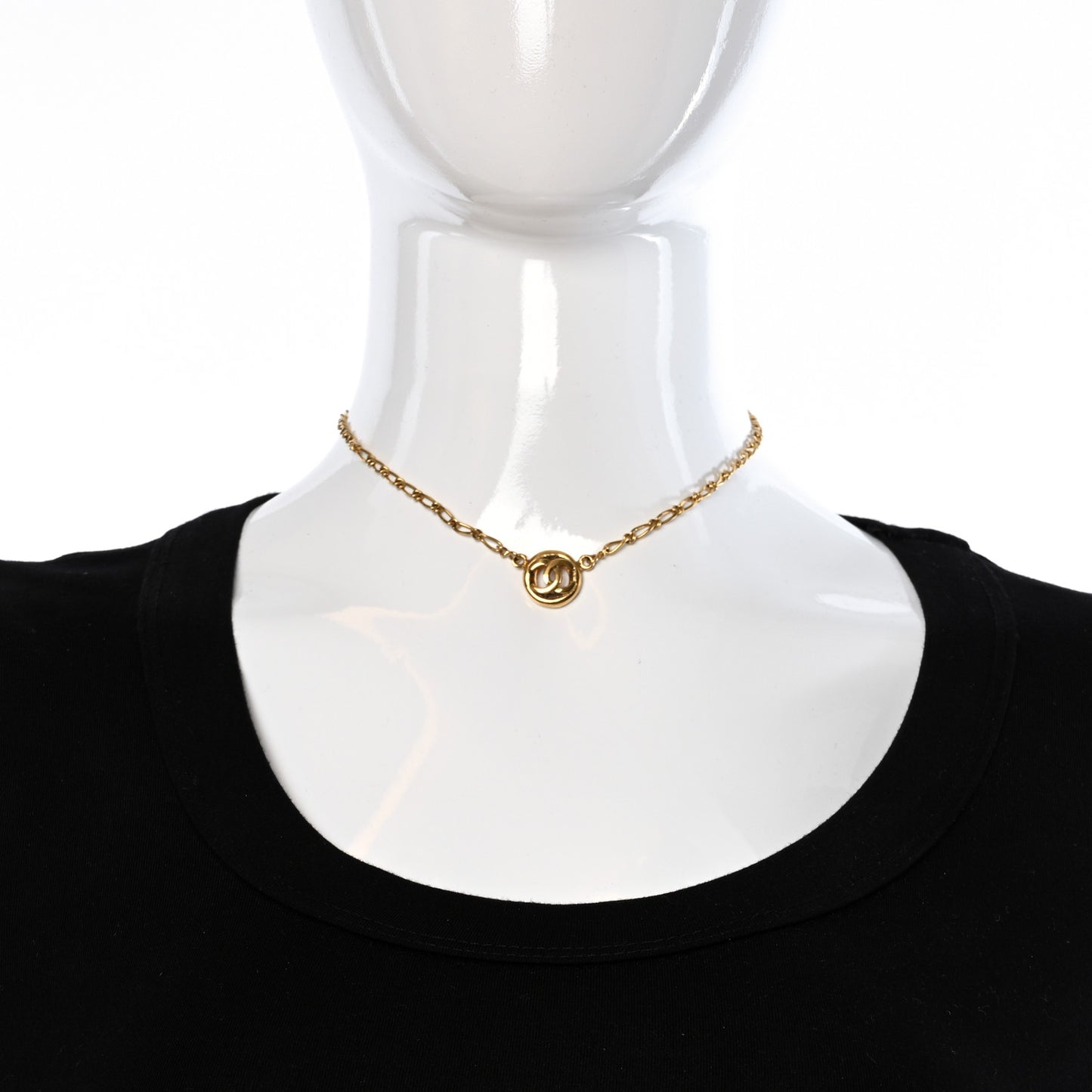 CC Medallion Choker Chain Necklace Gold