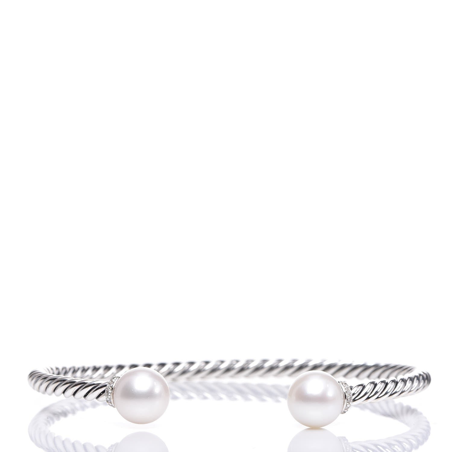 David Yurman Sterling Silver Diamond Pearl 9mm Solari Bracelet 1 of 4