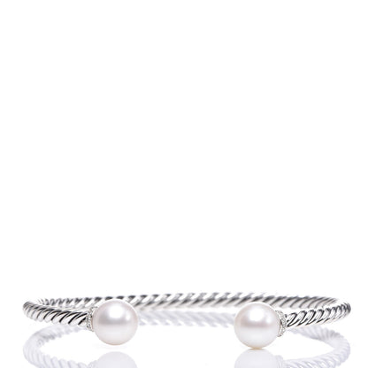 David Yurman Sterling Silver Diamond Pearl 9mm Solari Bracelet 1 of 4