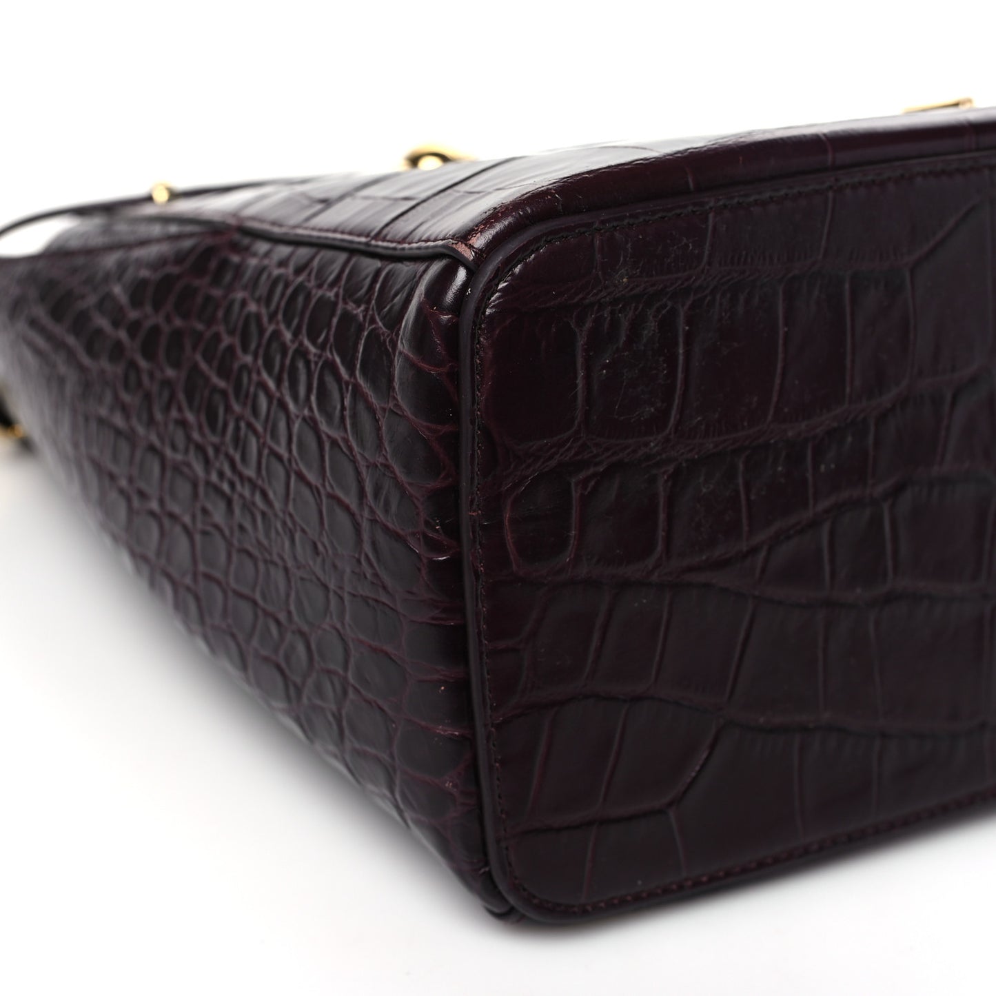 Calfskin Crocodile Embossed Bucket Bag Bordeaux