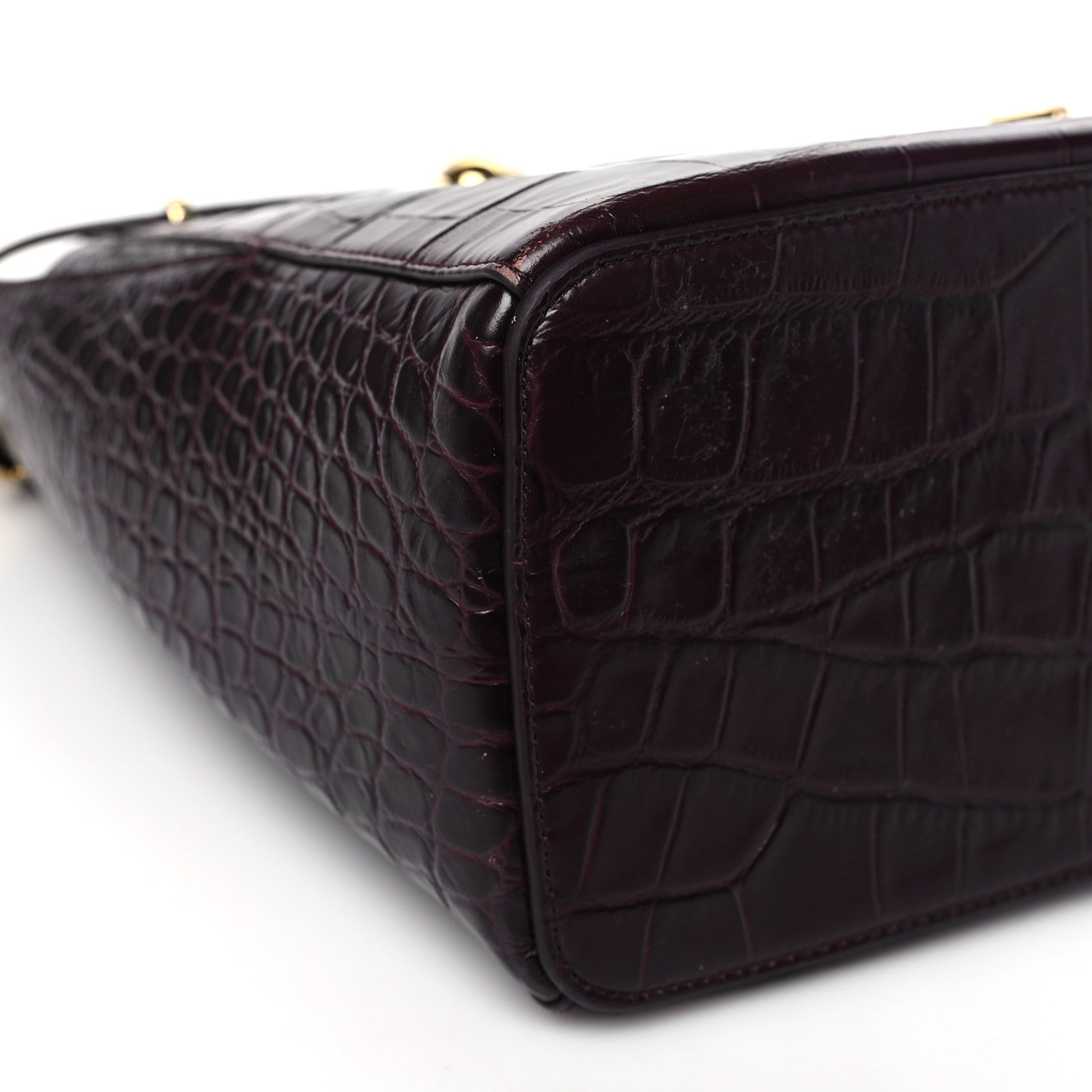 Salvatore Ferragamo Calfskin Crocodile Embossed Bucket Bag Bordeaux 8 of 14