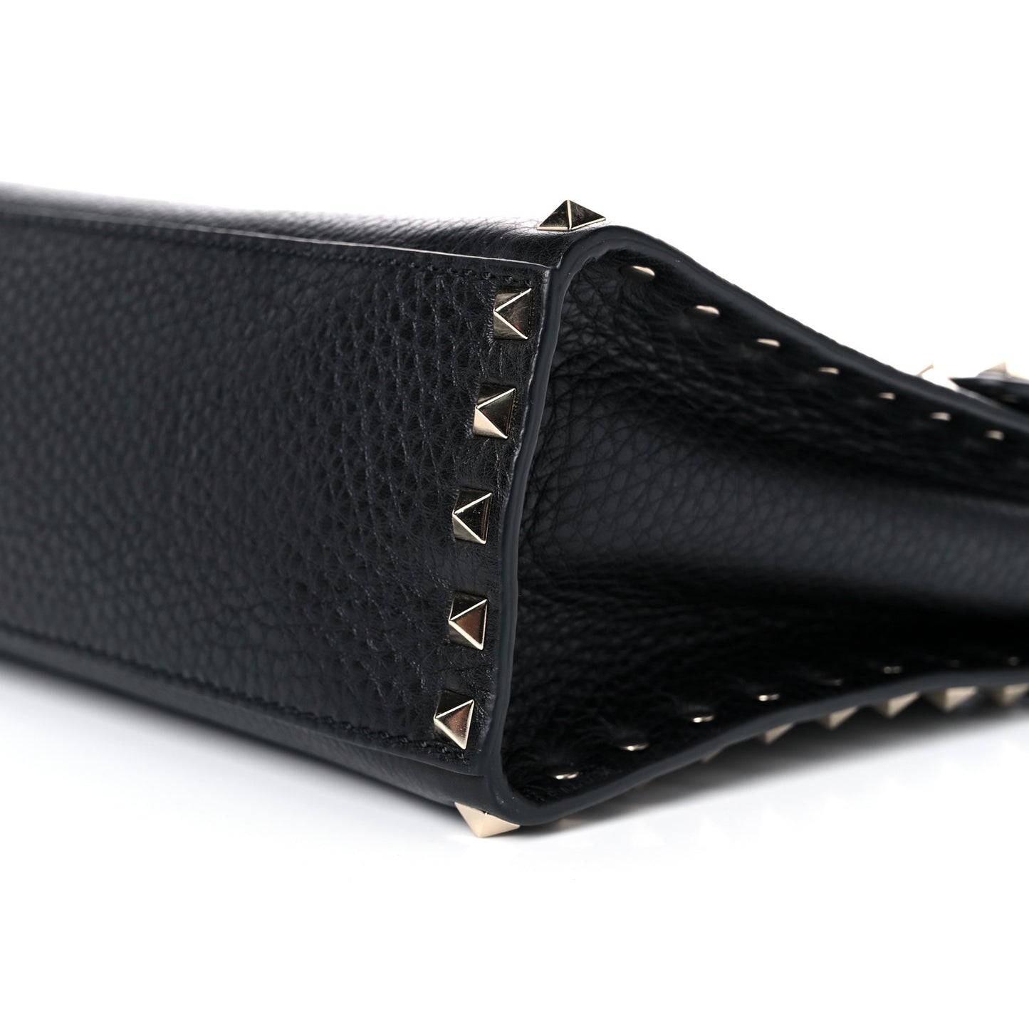 Pebbled Calfskin Small Rockstud Single Handle Flap Bag Black