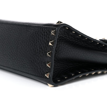 Valentino Garavani Pebbled Calfskin Small Rockstud Single Handle Flap Bag Black 8 of 15