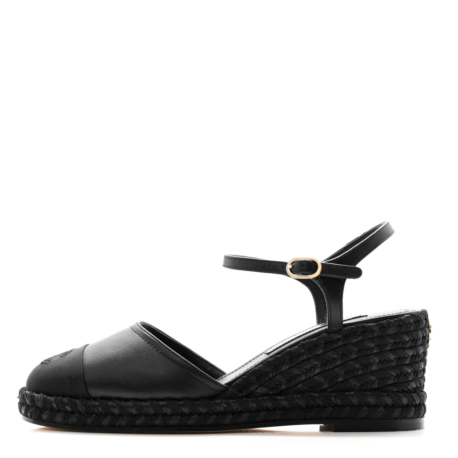 Chanel Lambskin Grosgrain CC Espadrilles Wedges 38 Black 1 of 11