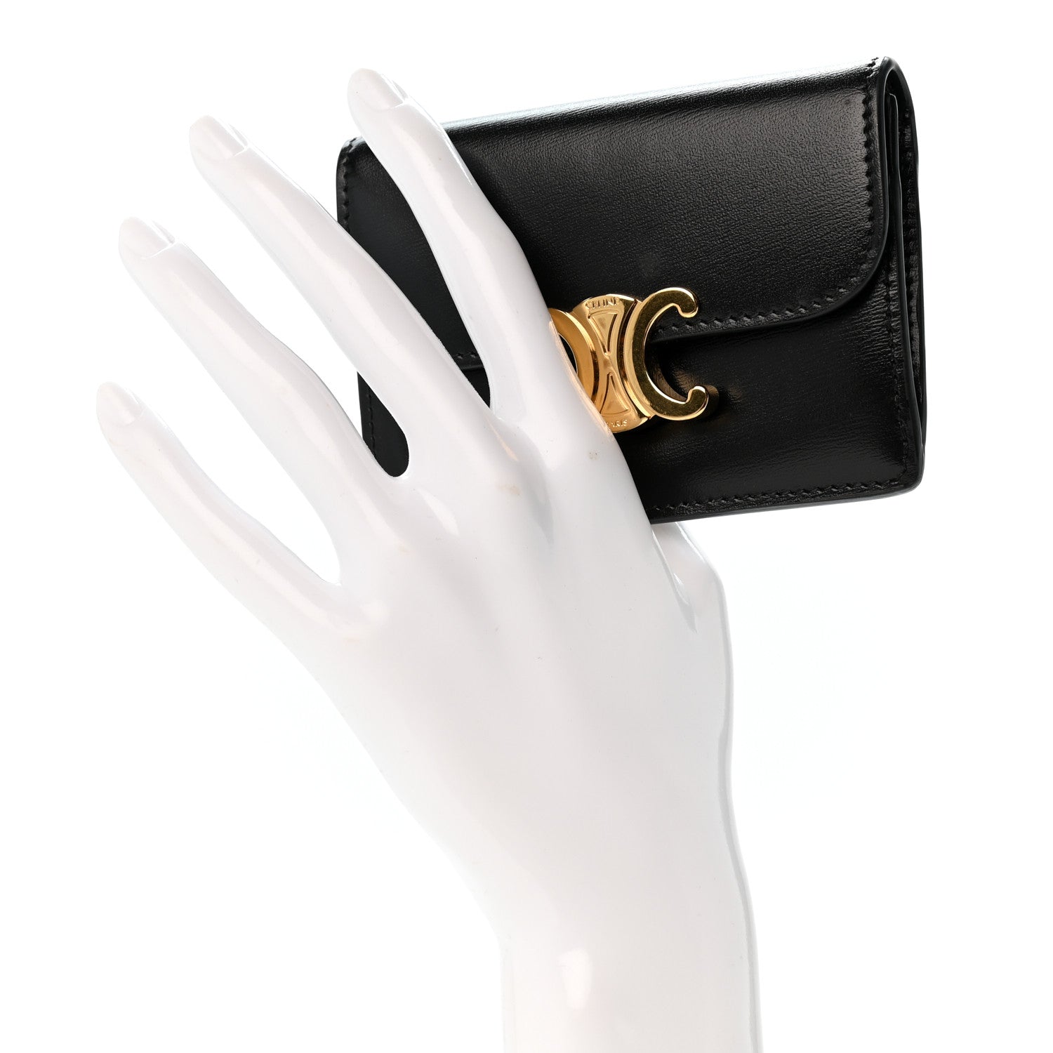 Celine Shiny Calfskin Triomphe Flap Card Holder Black 2 of 9