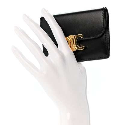 Celine Shiny Calfskin Triomphe Flap Card Holder Black 2 of 9