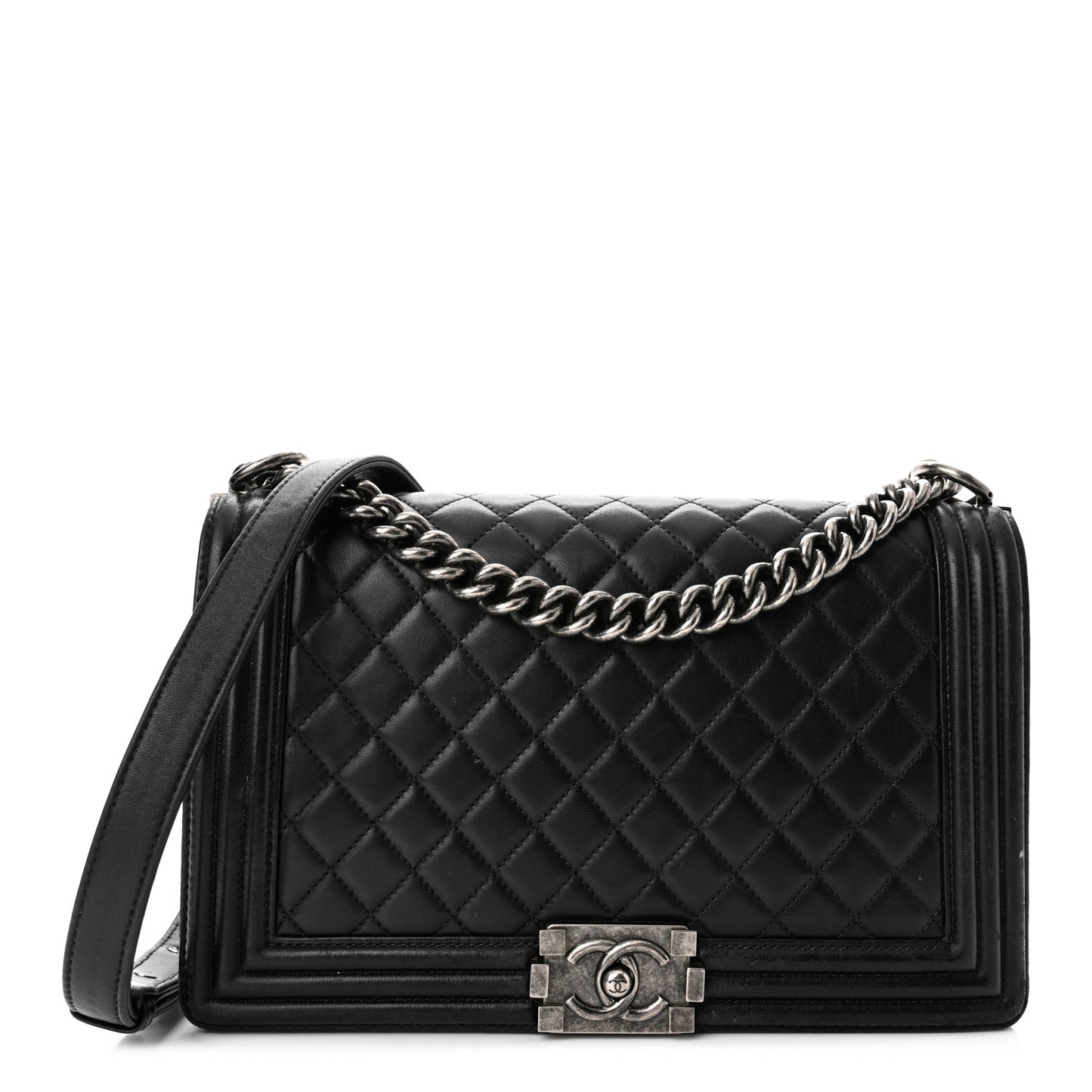 Lambskin Quilted New Medium Boy Flap Black
