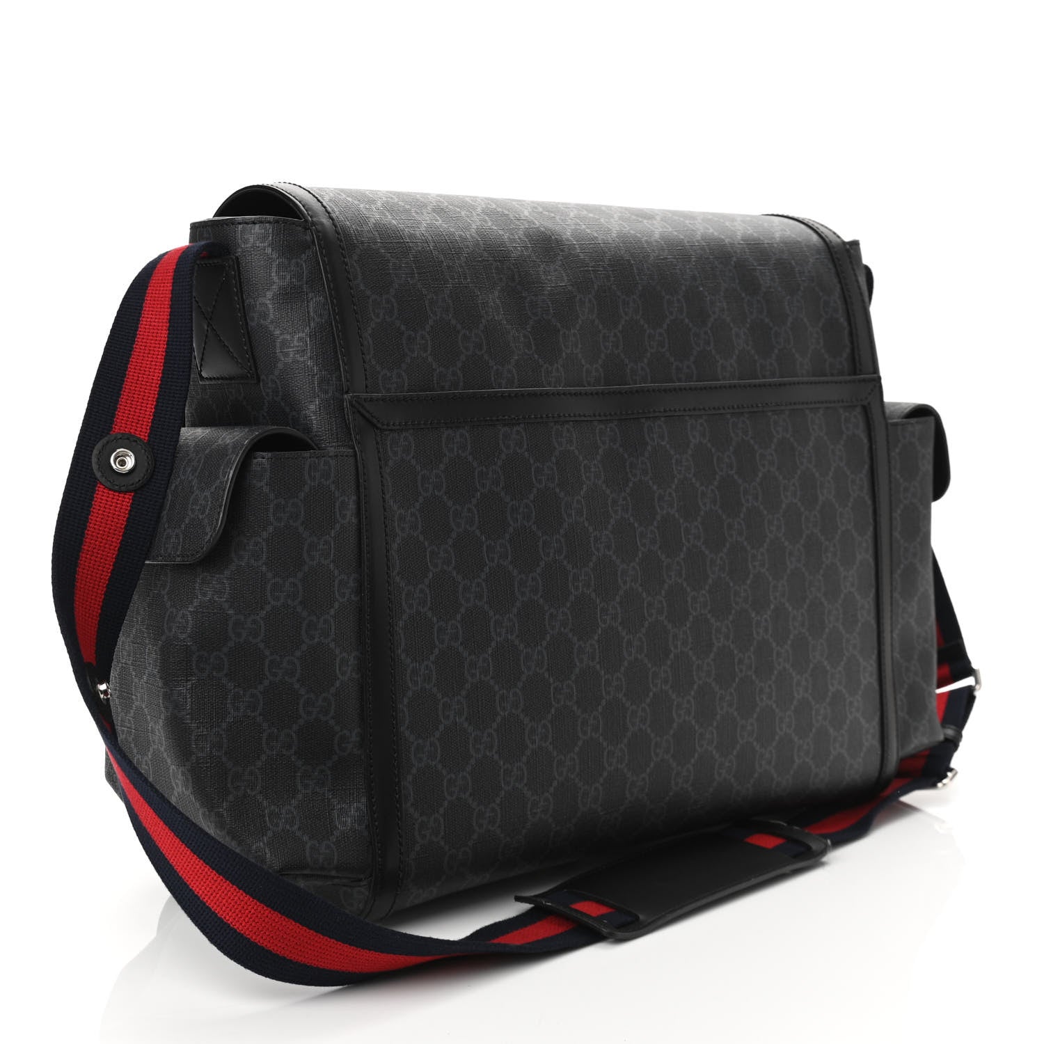 Gucci GG Supreme Monogram Web Messenger Diaper Bag Black Grey 3 of 10