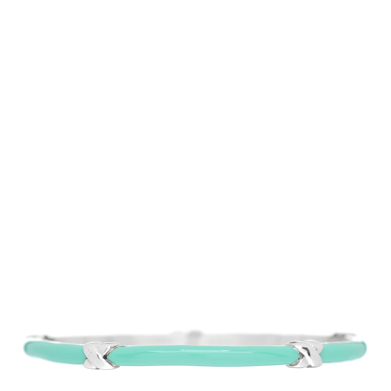 Tiffany Sterling Silver Enamel Signature X Bangle Bracelet Blue 1 of 3