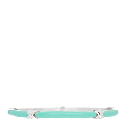 Tiffany Sterling Silver Enamel Signature X Bangle Bracelet Blue 1 of 3