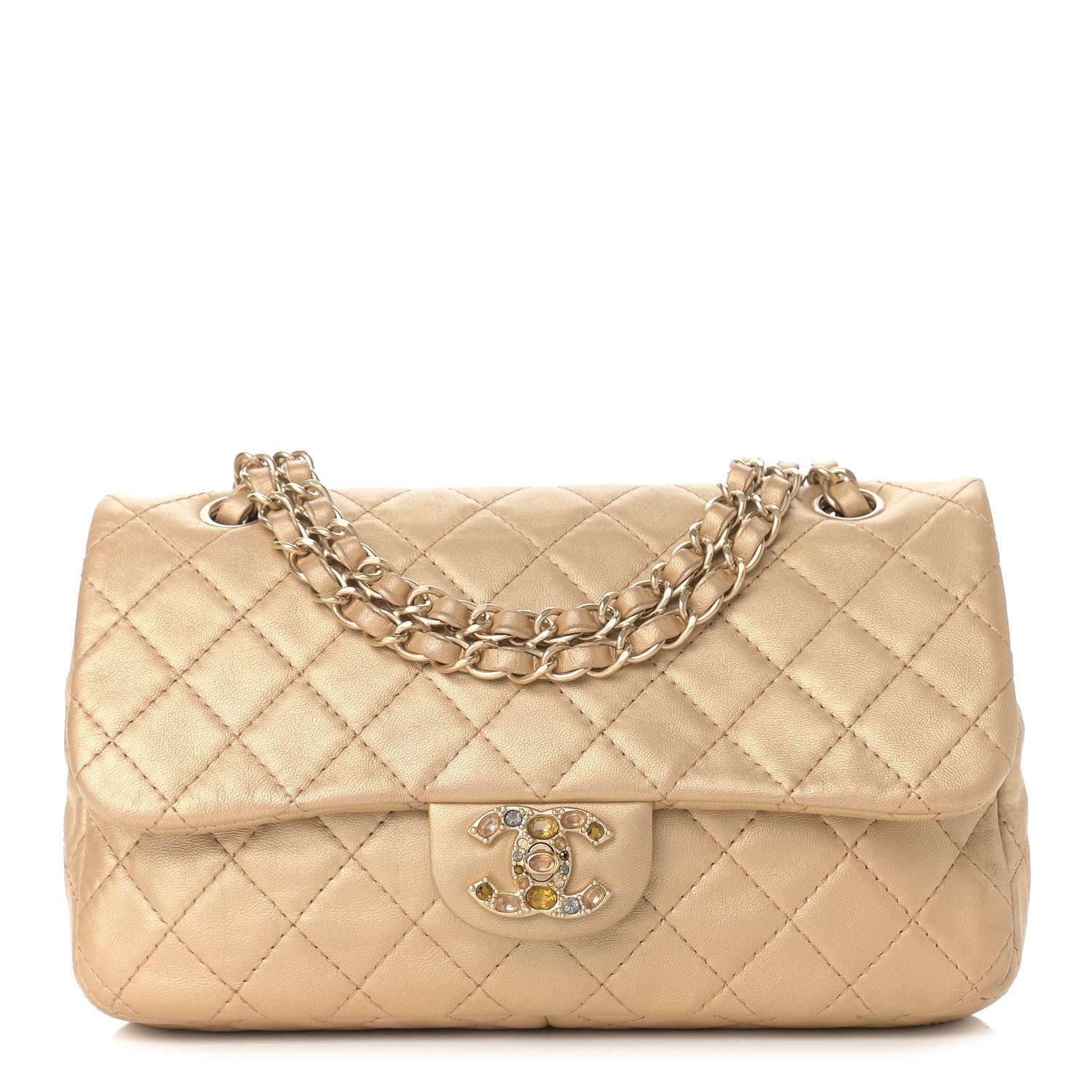 Chanel Metallic Lambskin Quilted Medium Precious Jewel Single Flap Gold 1 of 8