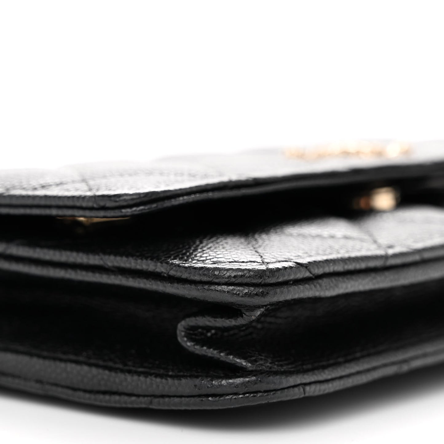 Caviar Quilted Perforated Metal CC Wallet On Chain WOC Black