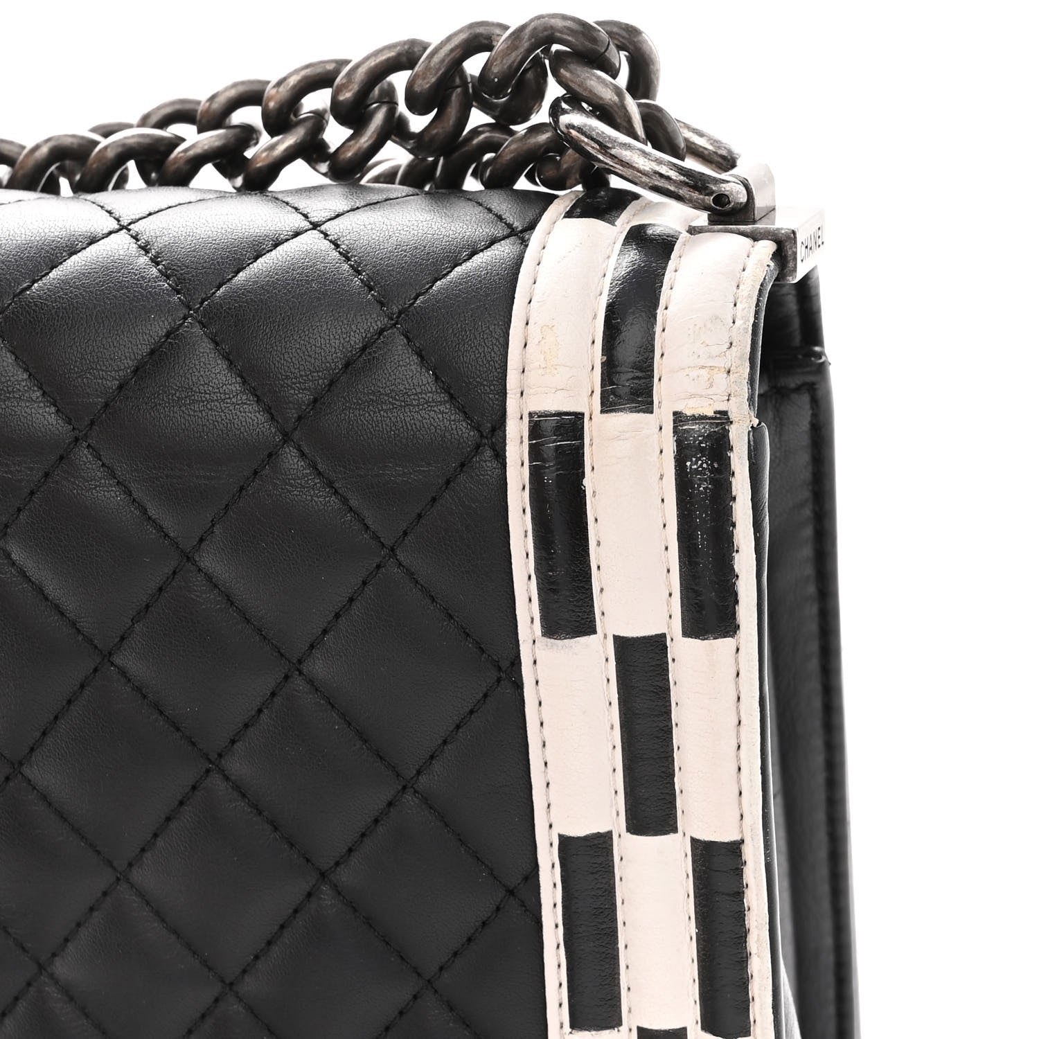 Chanel Calfskin Quilted Checkerboard Trim New Medium Boy Flap Black White 15 of 17
