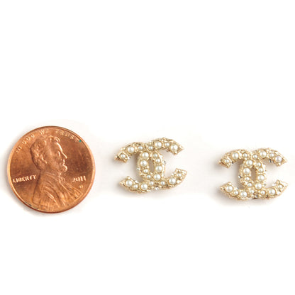 Chanel Crystal Pearl CC Earrings Light Gold 2 of 4