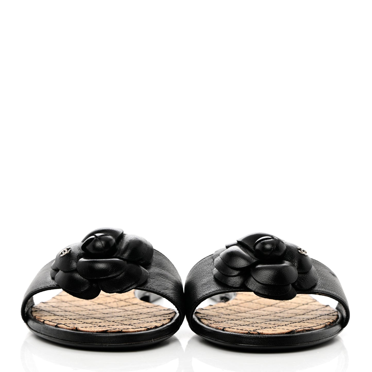 Lambskin Cork Camellia Sandals 38.5 Black