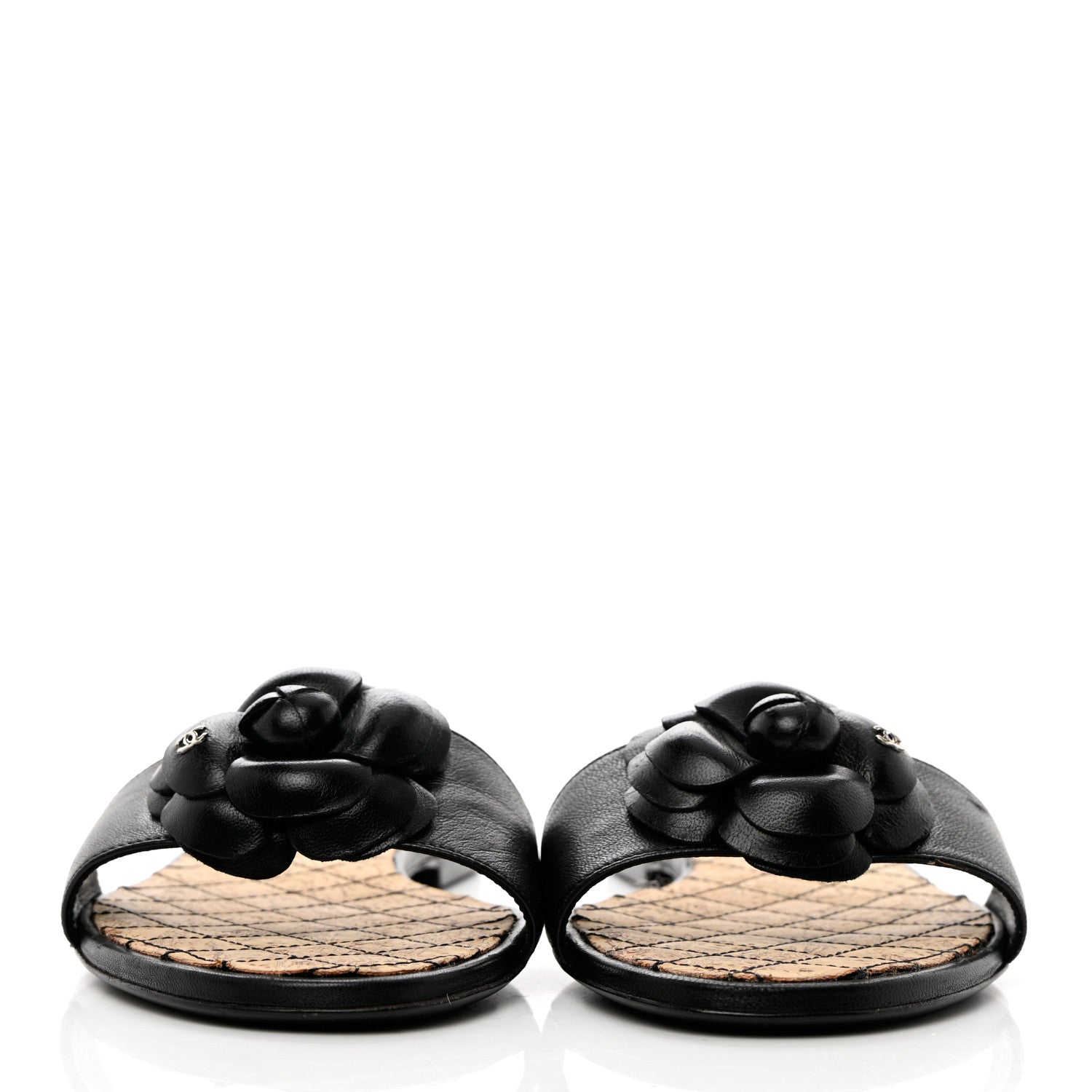 Chanel Lambskin Cork Camellia Sandals 38.5 Black 2 of 9