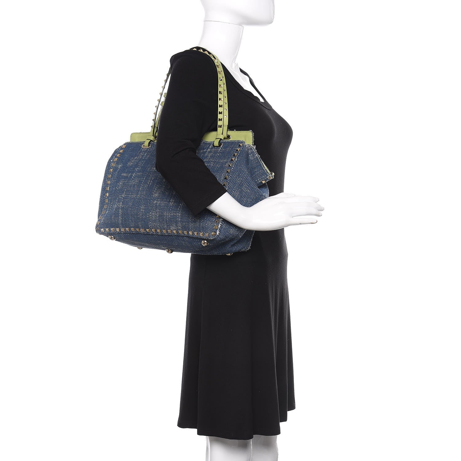 Valentino Garavani Denim Medium Rockstud Tote Blue Green 2 of 10