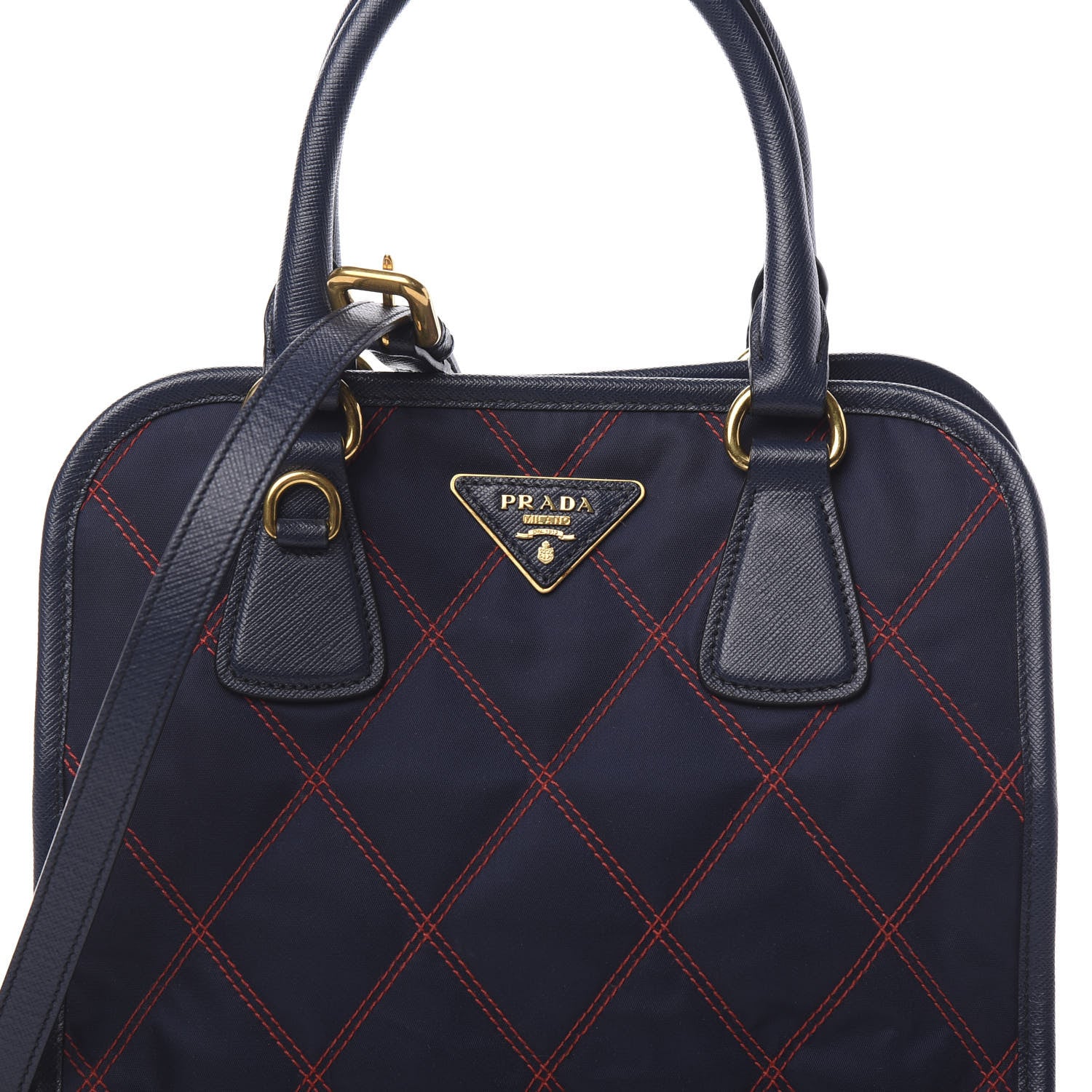 Prada Saffiano Tessuto Nylon Impunturato Quilted Shopper Baltico Fuoco 8 of 8