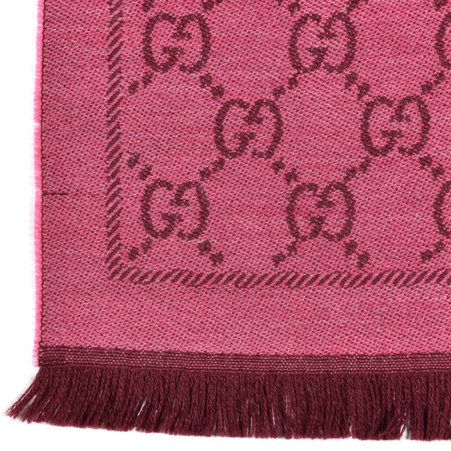 Wool Jacquard Monogram Reversible Stencil Fringe Scarf Pink Red