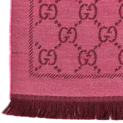 Gucci Wool Jacquard Monogram Reversible Stencil Fringe Scarf Pink Red 4 of 4