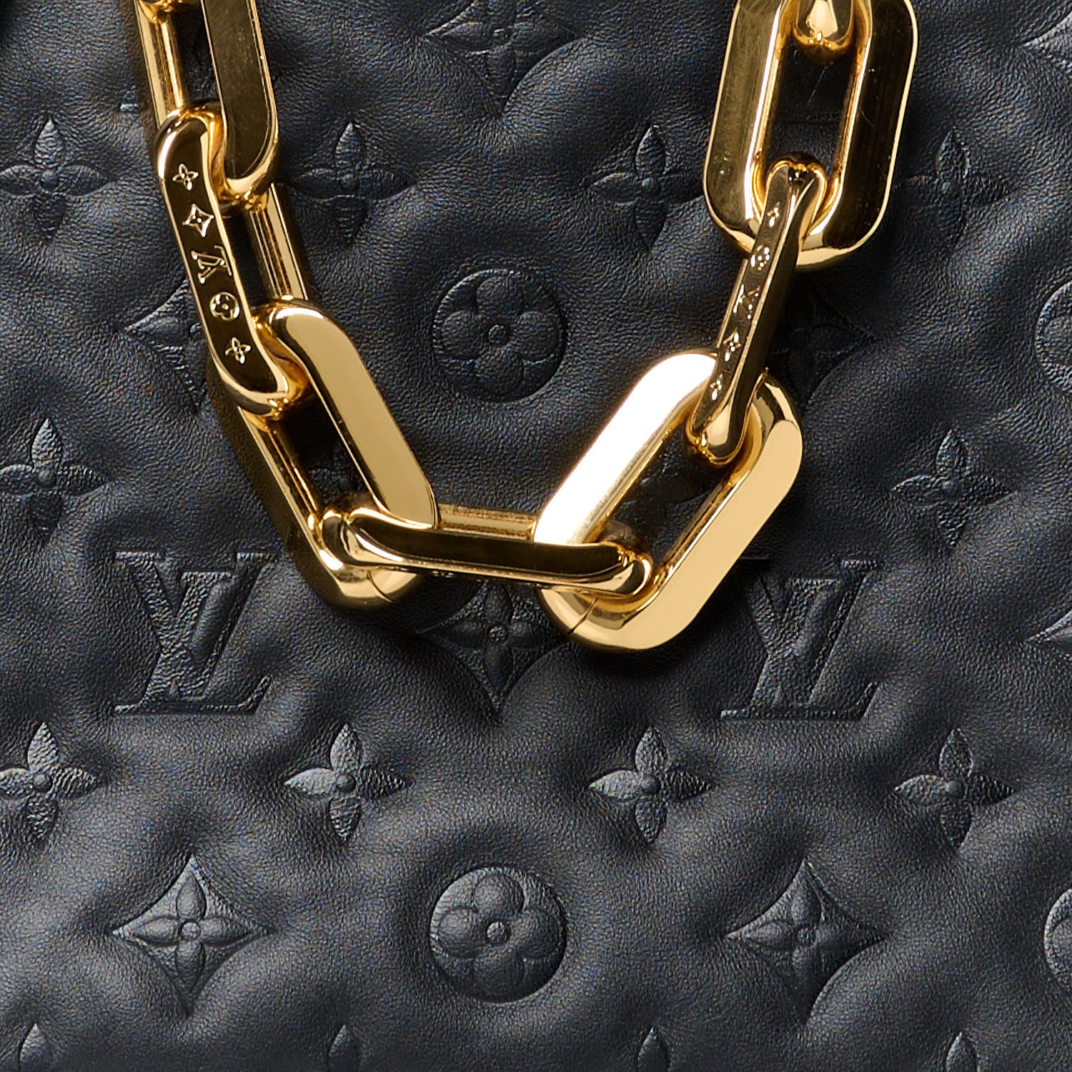 Louis Vuitton Lambskin Embossed Monogram Coussin MM Black 10 of 12