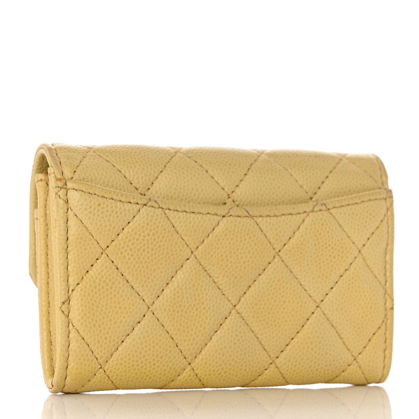 Caviar Quilted Flap Card Holder Wallet Yellow