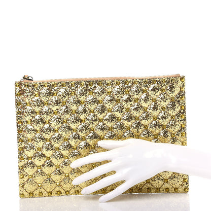 Valentino Garavani Glitter Rockstud Spike Zip Pouch Gold 2 of 7