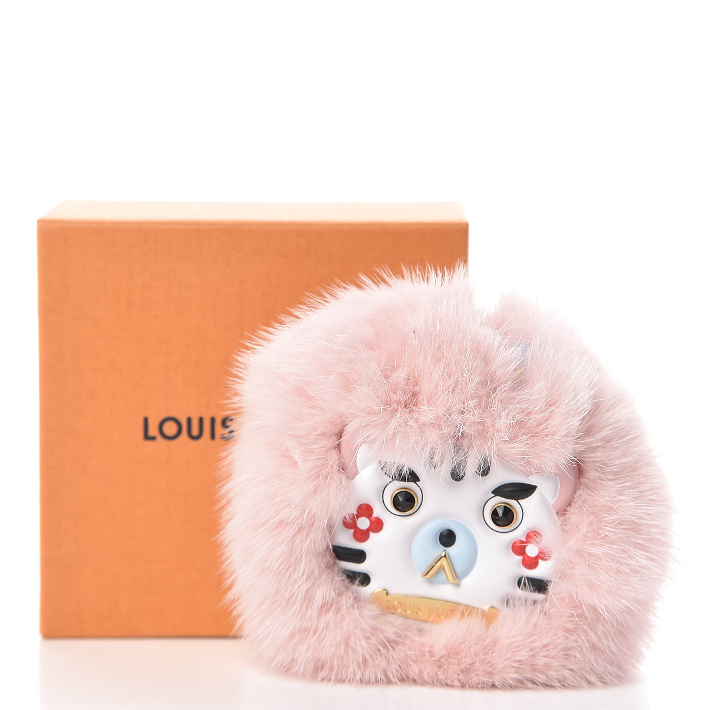 Calfskin Mink Fur Wild Cat Bag Charm Key Holder Pink
