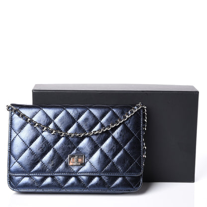 Chanel Metallic Lambskin Quilted Reissue Wallet On Chain WOC Blue 11 of 11