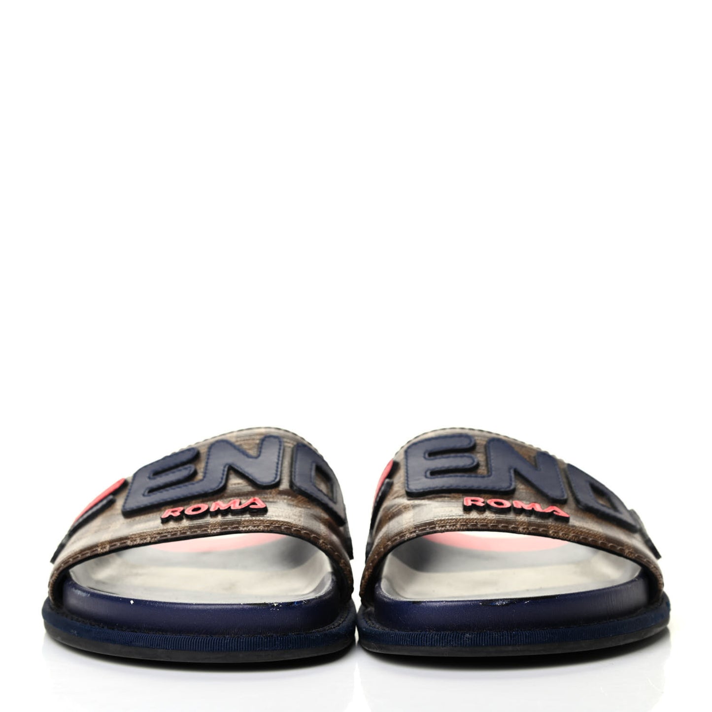 X FILA Glazed Fabric Calfskin FF 1974 Mania Slide Sandals 38 Mogano Panna Blueberry Caipiroska