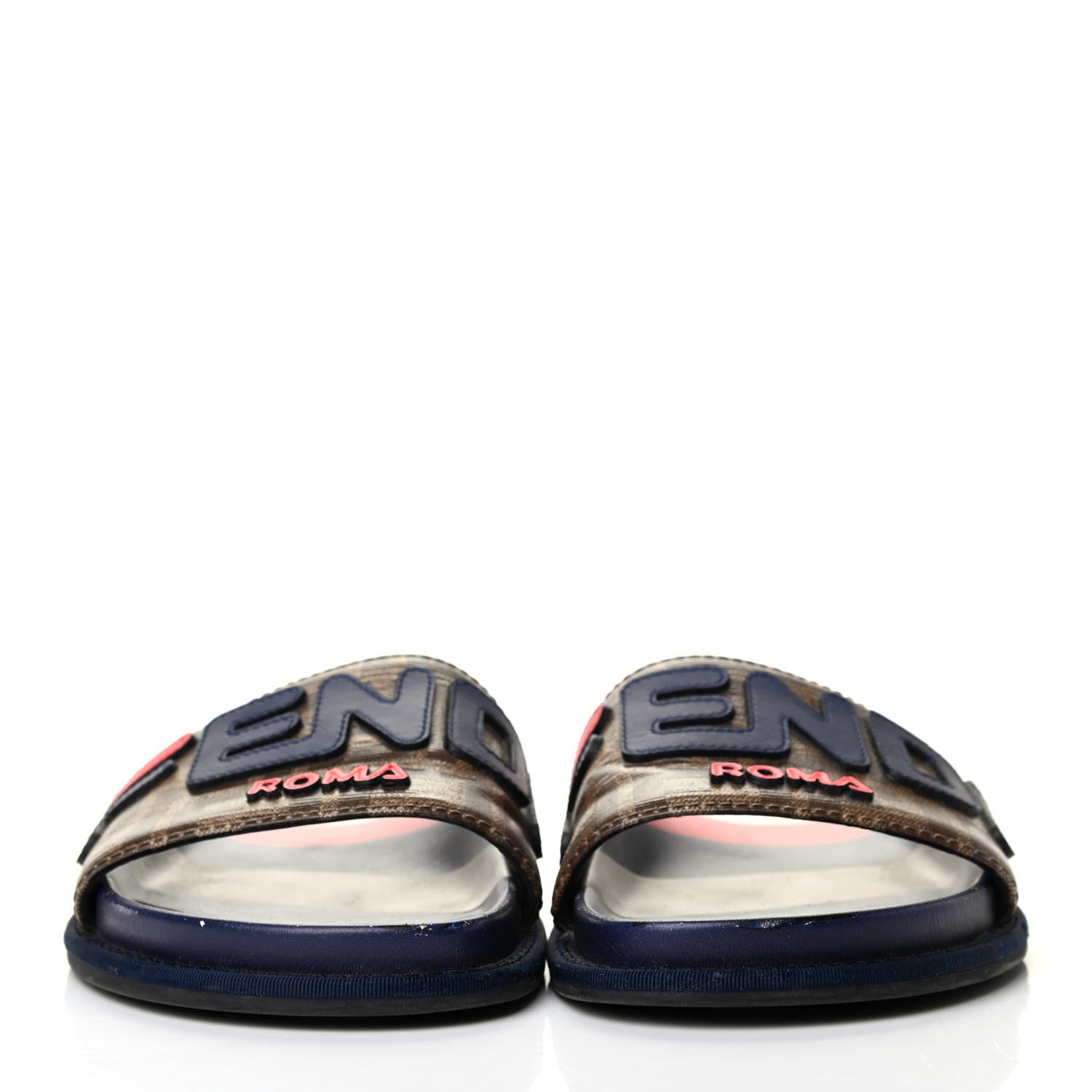 Fendi X FILA Glazed Fabric Calfskin FF 1974 Mania Slide Sandals 38 Mogano Panna Blueberry Caipiroska 2 of 18