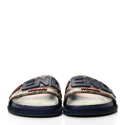 Fendi X FILA Glazed Fabric Calfskin FF 1974 Mania Slide Sandals 38 Mogano Panna Blueberry Caipiroska 2 of 18