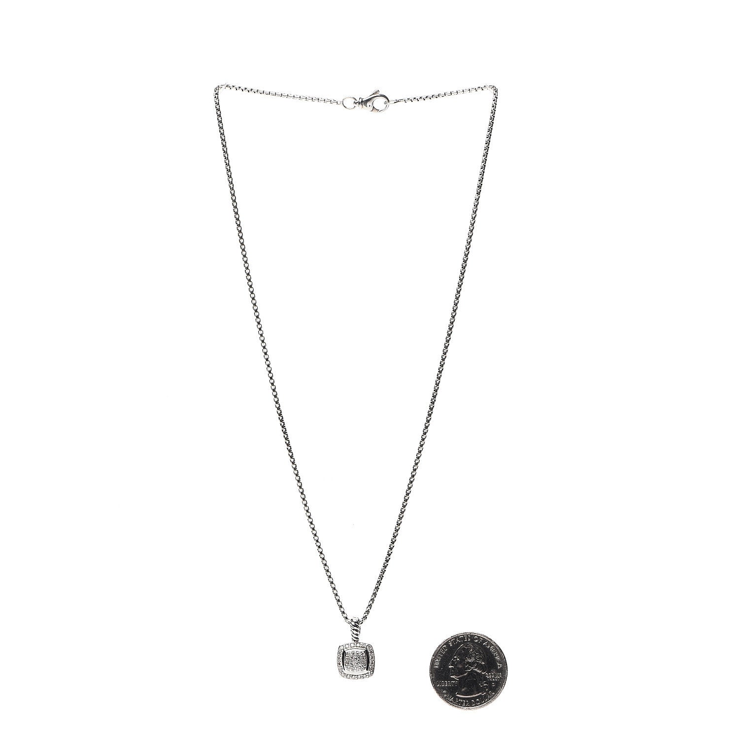 David Yurman Sterling Silver Diamond Pave 7mm Petite Albion Pendant Necklace 2 of 5